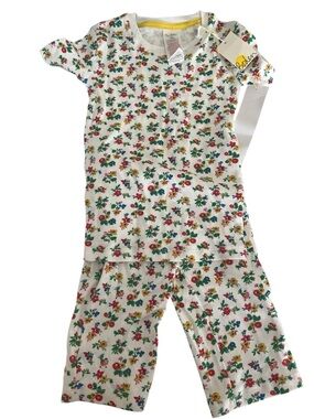 Mini Boden White Floral 2 piece Pajama pjs Set girls size 6 Y